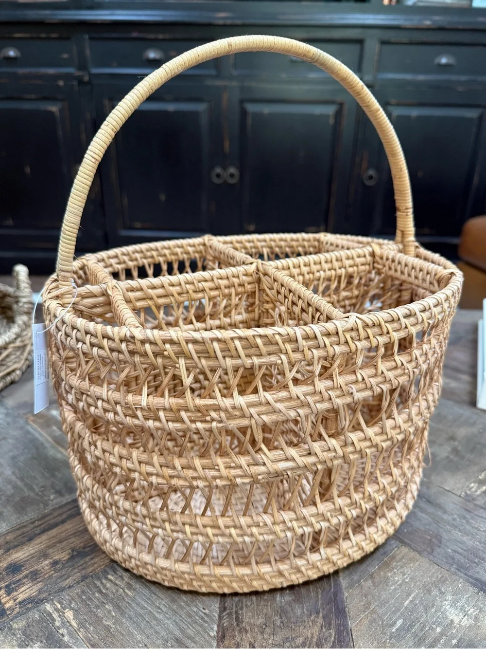Serena & Lily Ives Wicker Wine Bottle Carrier 4-Compartment Rattan Basket NWT